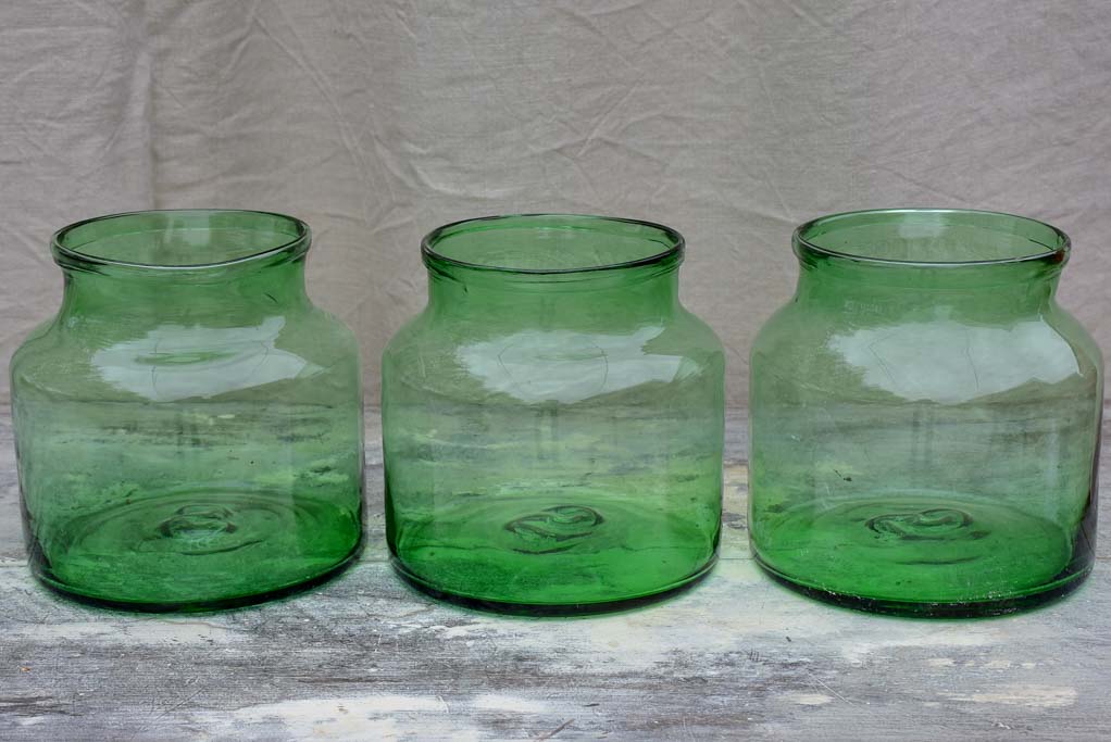 Antique French glass jar - green 8 ¼"