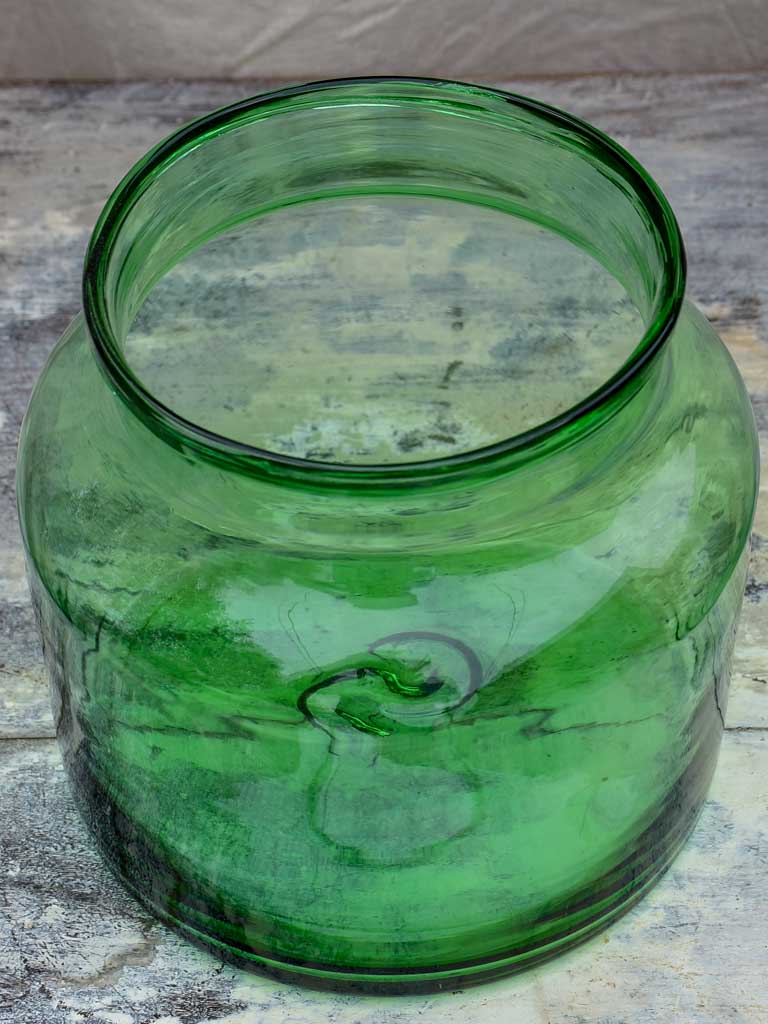 Antique French glass jar - green 8 ¼"