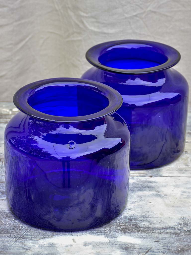 Pair of antique French cobalt blue glass jars