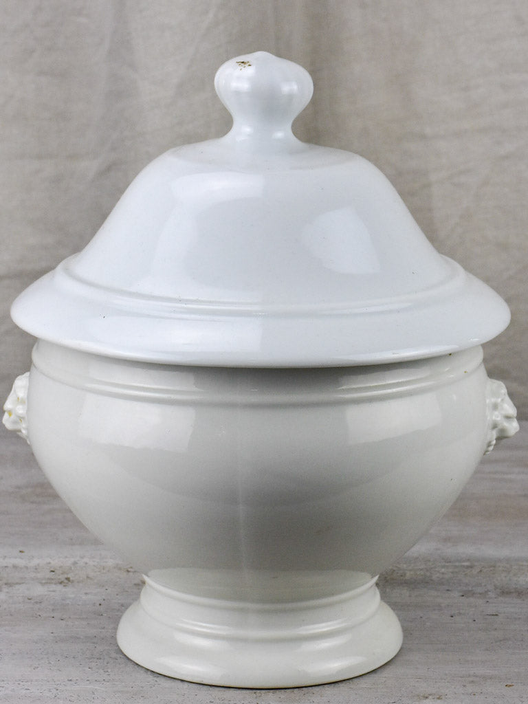 Antique French soup tureen with lion's heads - white