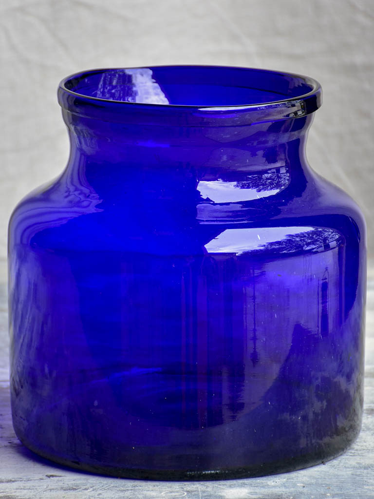 Pair of antique French apothecary jars with cobalt blue glass