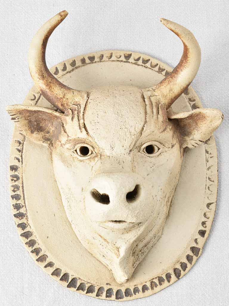 1960s ceramic wall sculpture - young bull 13¾"