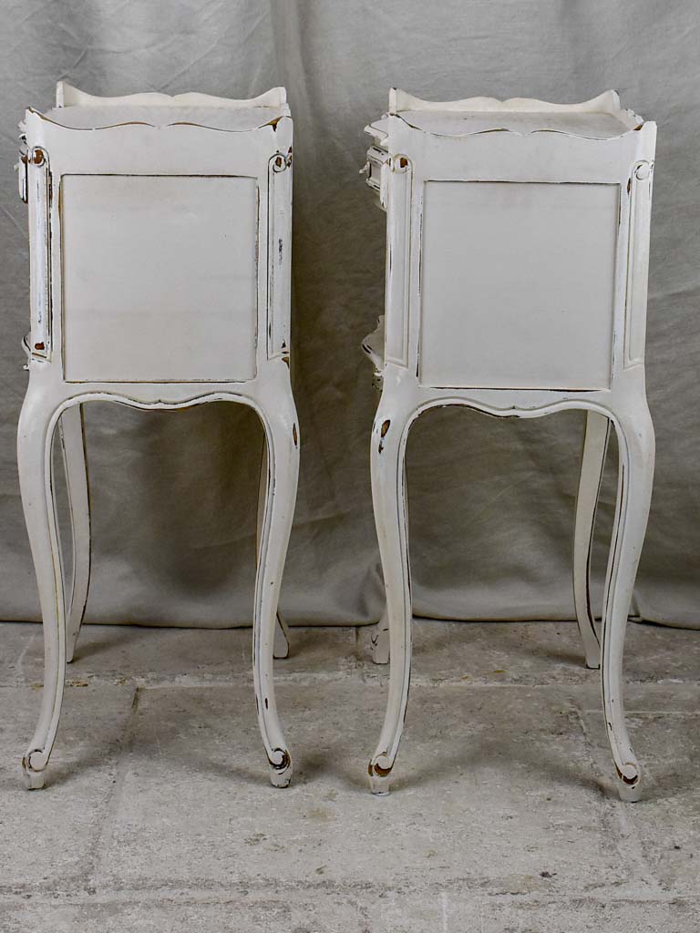 Pair of vintage French nightstands with white patina