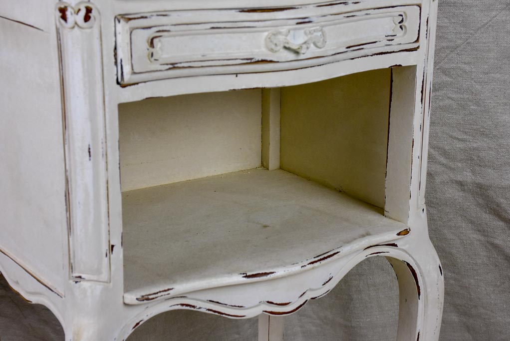 Pair of vintage French nightstands with white patina