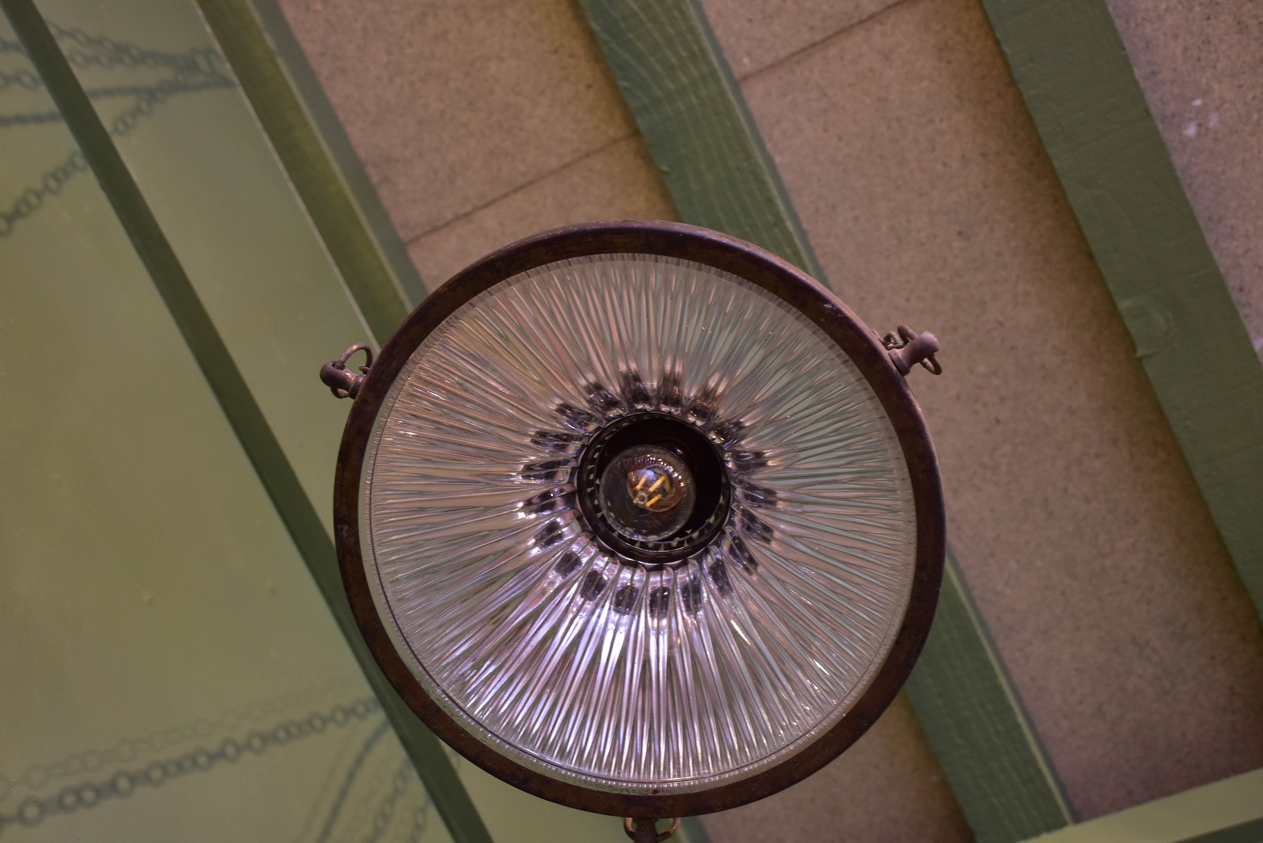 Pair of Verre Holophane suspended lights