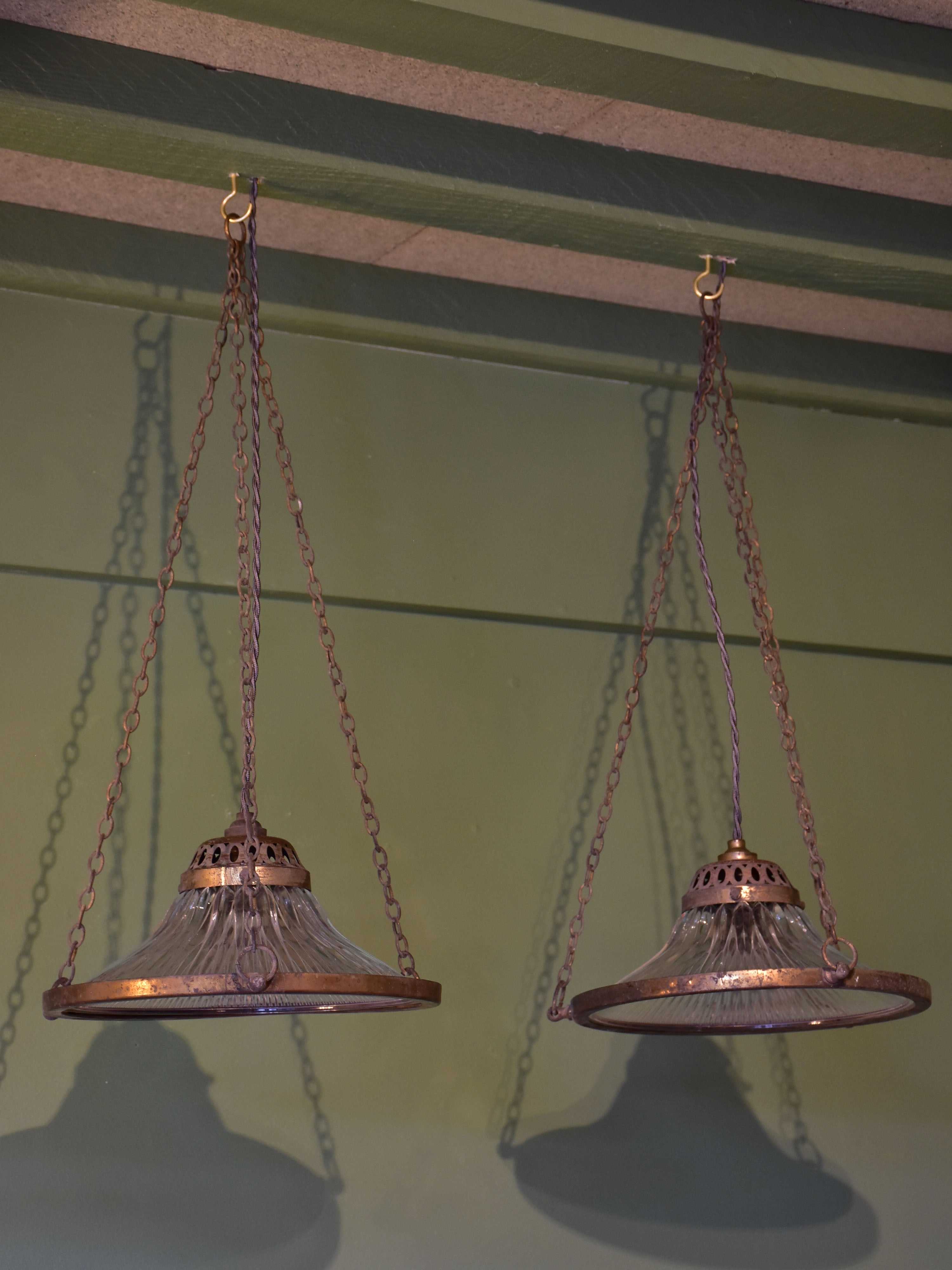 Pair of Verre Holophane suspended lights