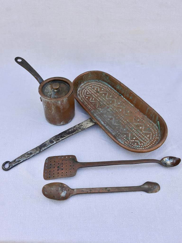 Collection of three 18th century French copper cooking tools