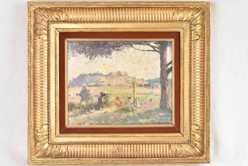 Small landscape painting with perched village - Carolus Morisot 19¼" x 22"