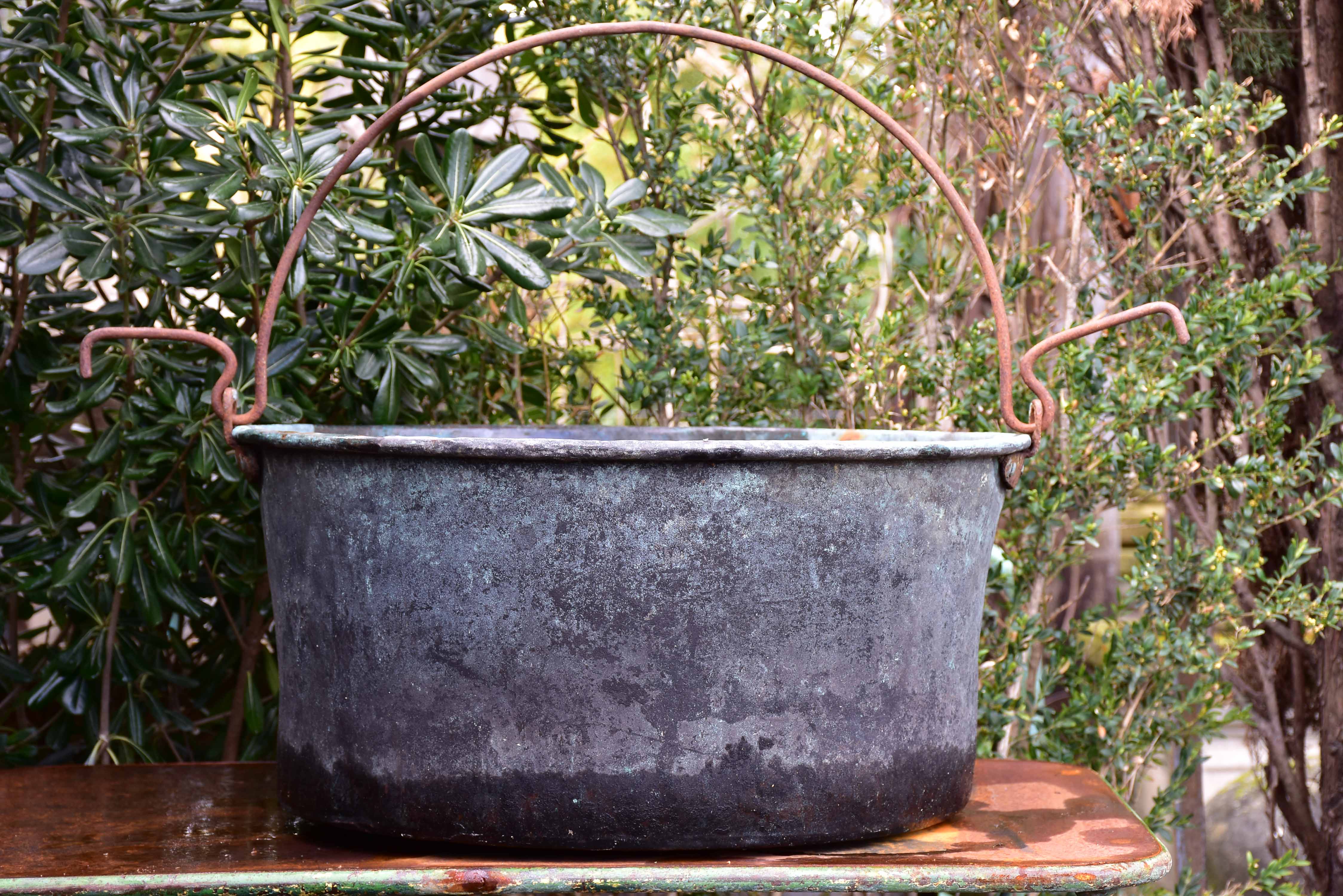 19th century copper cauldron with iron handle