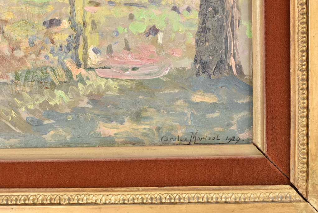 Small landscape painting with perched village - Carolus Morisot 19¼" x 22"