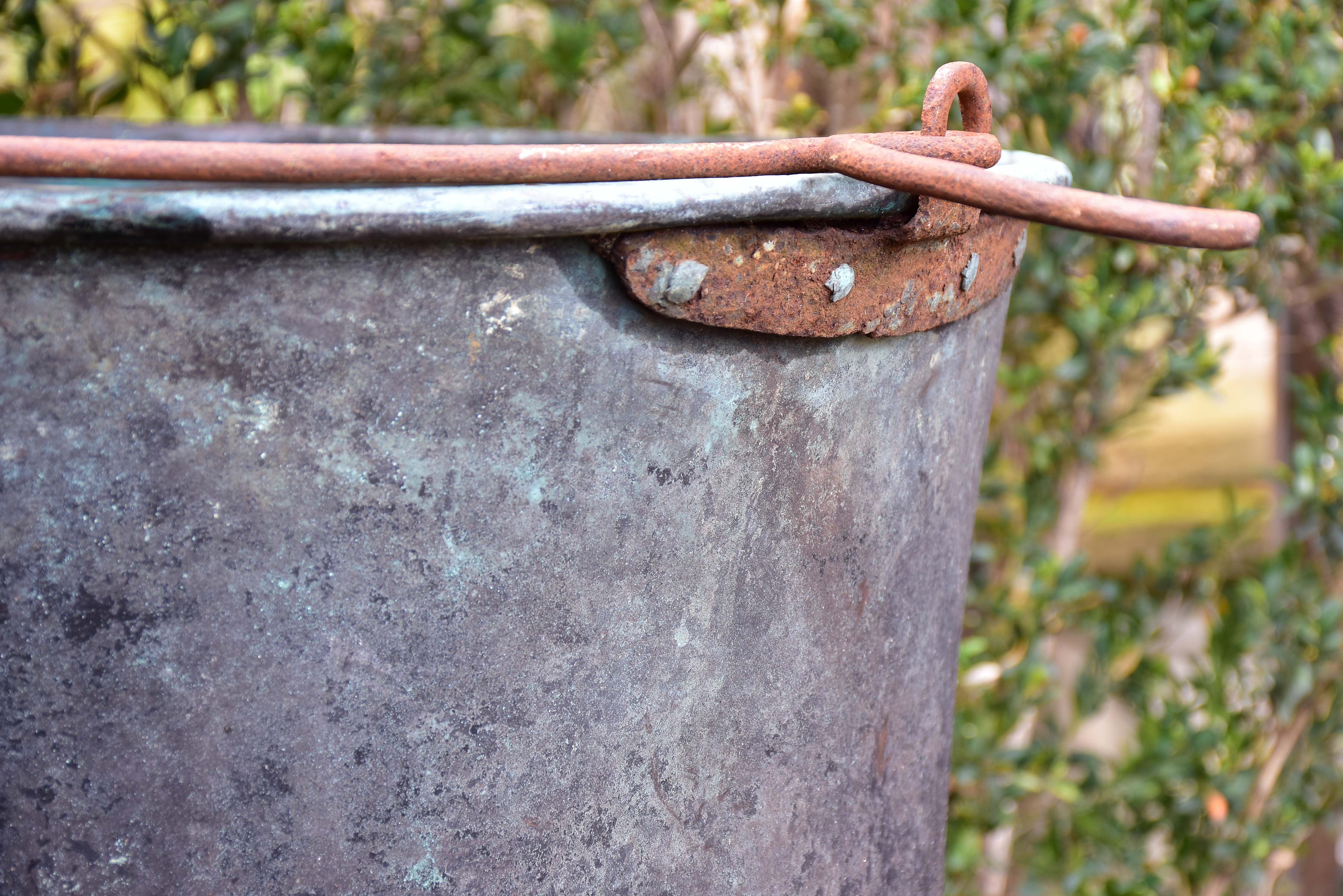 19th century copper cauldron with iron handle