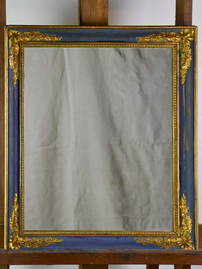 19th Century French mirror with blue and gold frame 19¼" x 22½"