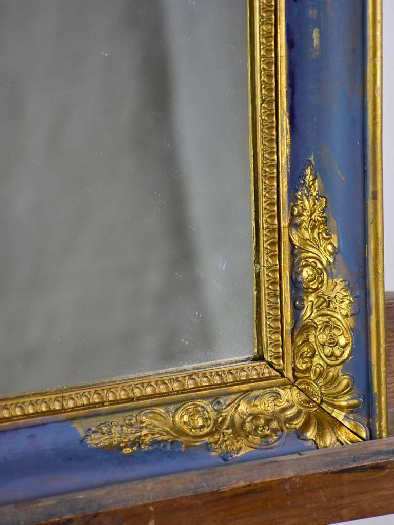 19th Century French mirror with blue and gold frame 19¼" x 22½"