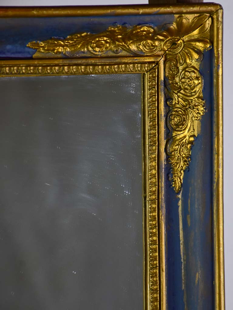 19th Century French mirror with blue and gold frame 19¼" x 22½"