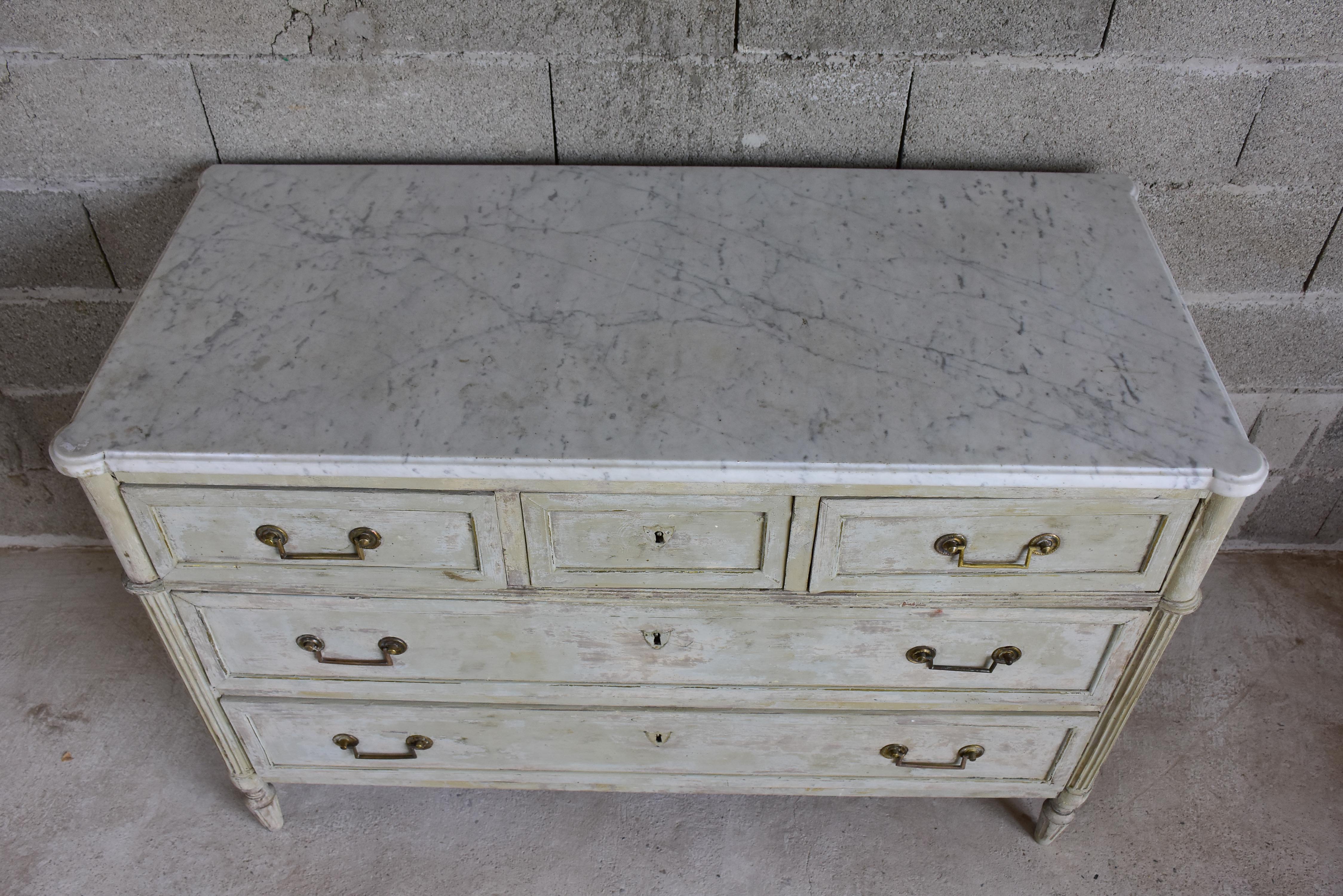 Marble top Louis XVI commode - three drawers