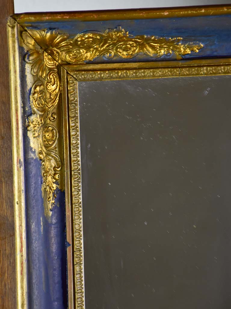 19th Century French mirror with blue and gold frame 19¼" x 22½"