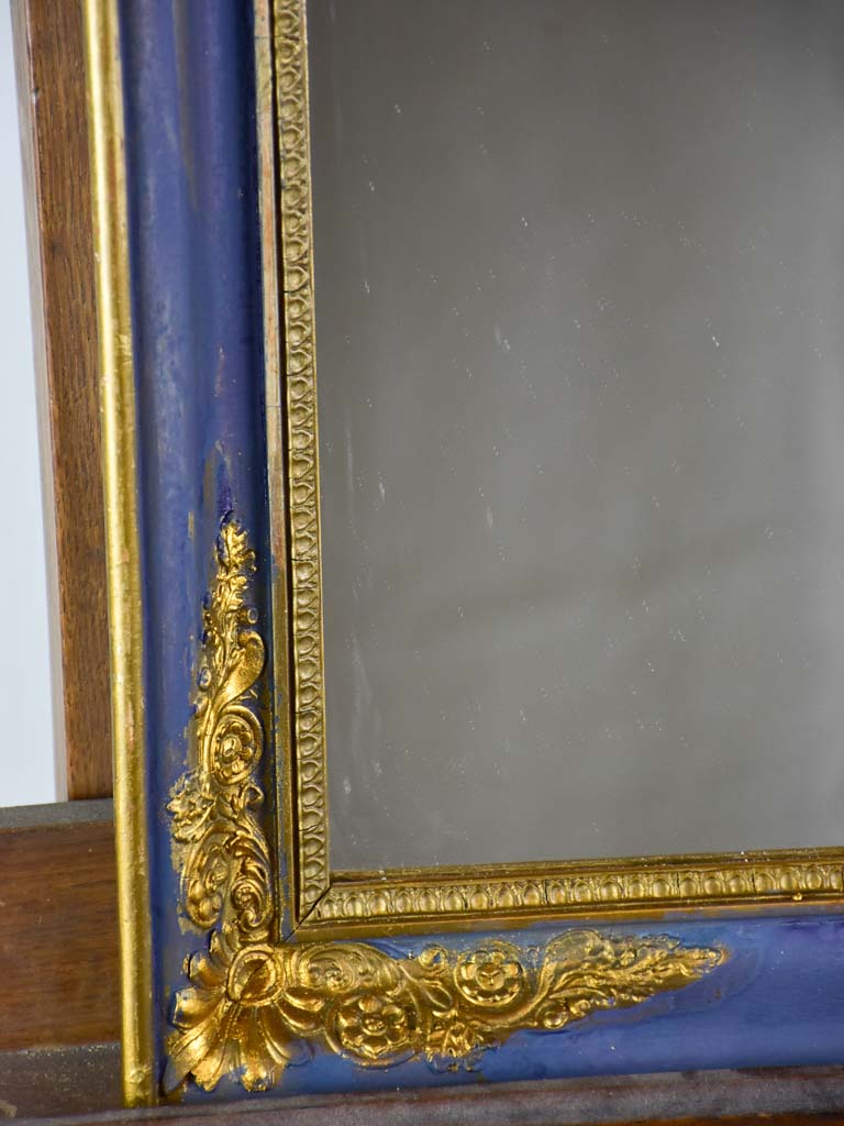 19th Century French mirror with blue and gold frame 19¼" x 22½"