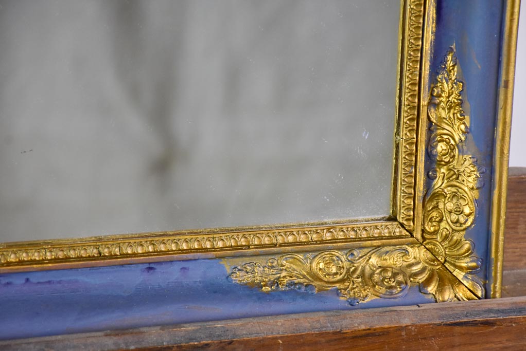 19th Century French mirror with blue and gold frame 19¼" x 22½"