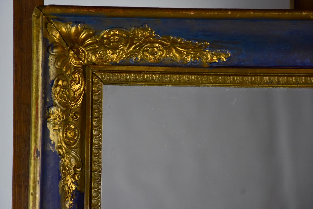 19th Century French mirror with blue and gold frame 19¼" x 22½"