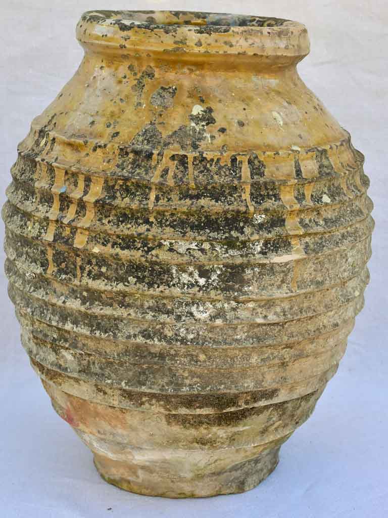 18th century Greek olive jar - ribbed with yellow glaze 22¾"