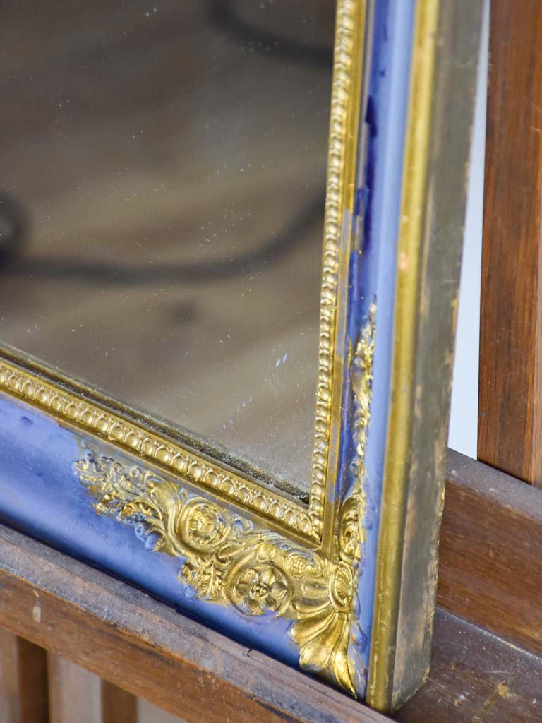 19th Century French mirror with blue and gold frame 19¼" x 22½"