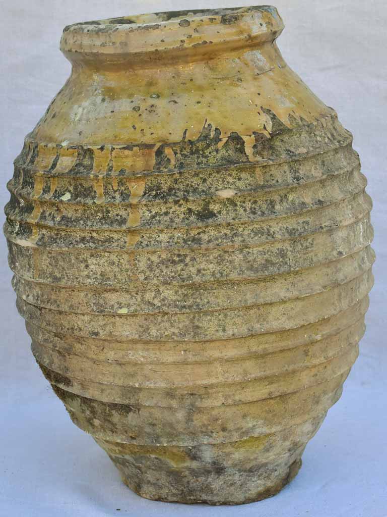 18th century Greek olive jar - ribbed with yellow glaze 22¾"