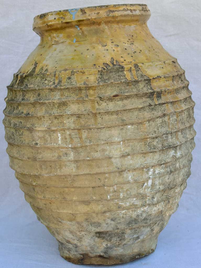 18th century Greek olive jar - ribbed with yellow glaze 22¾"