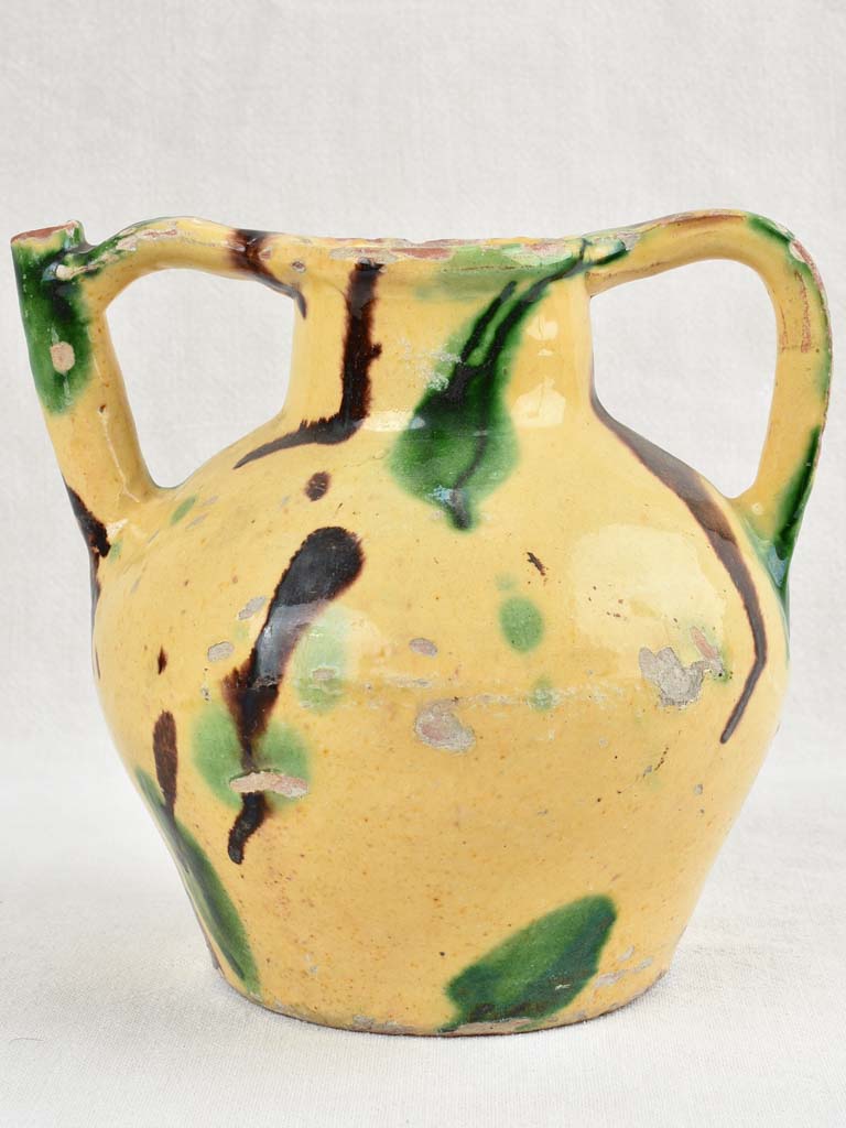 19th-Century Yellow & Green Glazed Water Pitcher / orjol 9½"