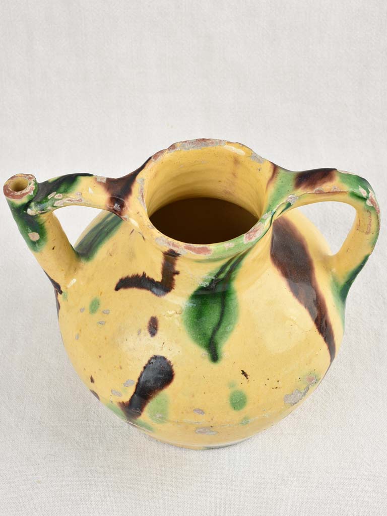 19th-Century Yellow & Green Glazed Water Pitcher / orjol 9½"