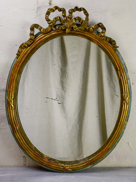 Louis XVI style oval mirror with large bow pediment 20¾ x 28¾ – Chez Pluie