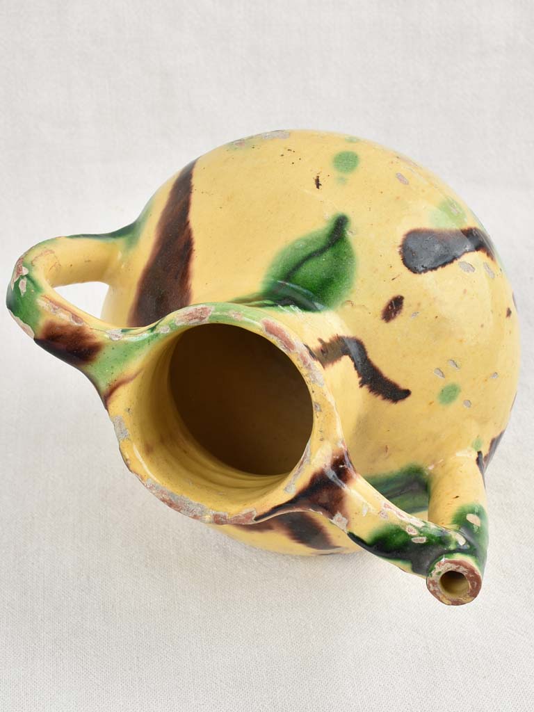 19th-Century Yellow & Green Glazed Water Pitcher / orjol 9½"