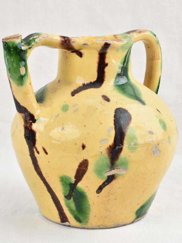 19th-Century Yellow & Green Glazed Water Pitcher / orjol 9½"