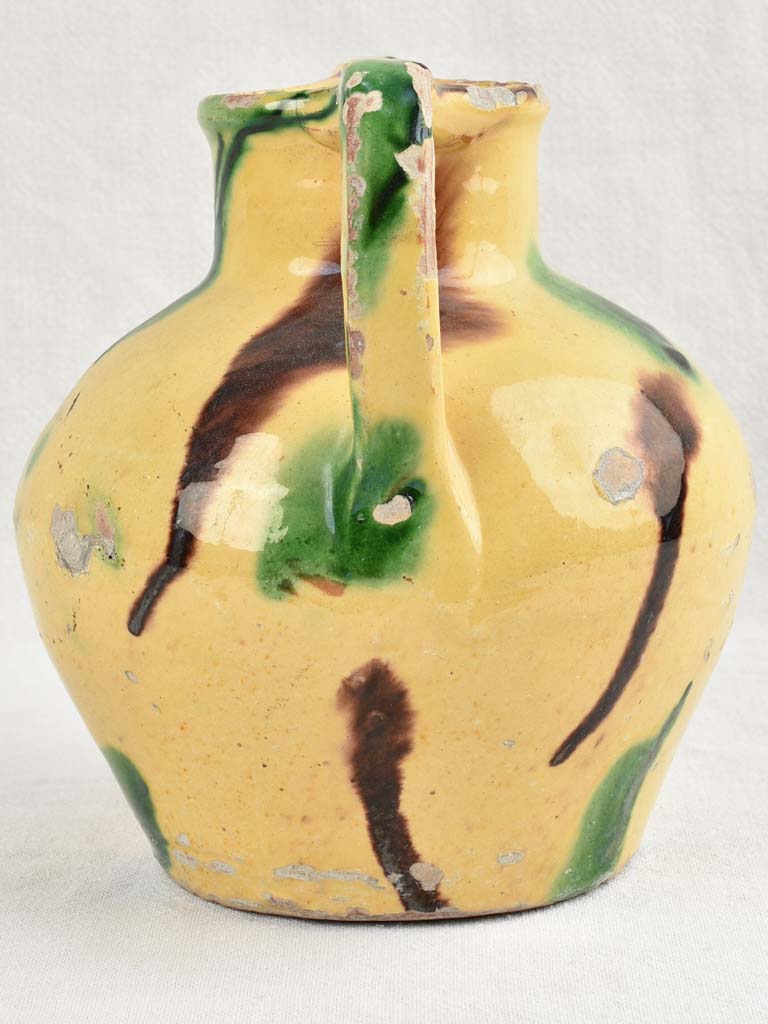 19th-Century Yellow & Green Glazed Water Pitcher / orjol 9½"