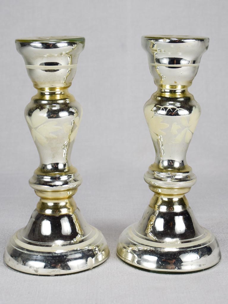 Pair of 19th-century mercury glass candlesticks 8¼"