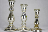 Three mercury glass candlesticks with hand-painted flowers