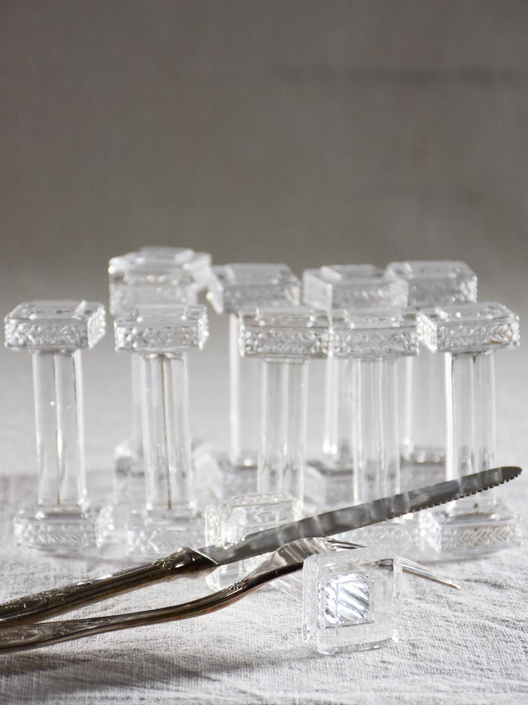 Set of 10 vintage cut glass knife rests