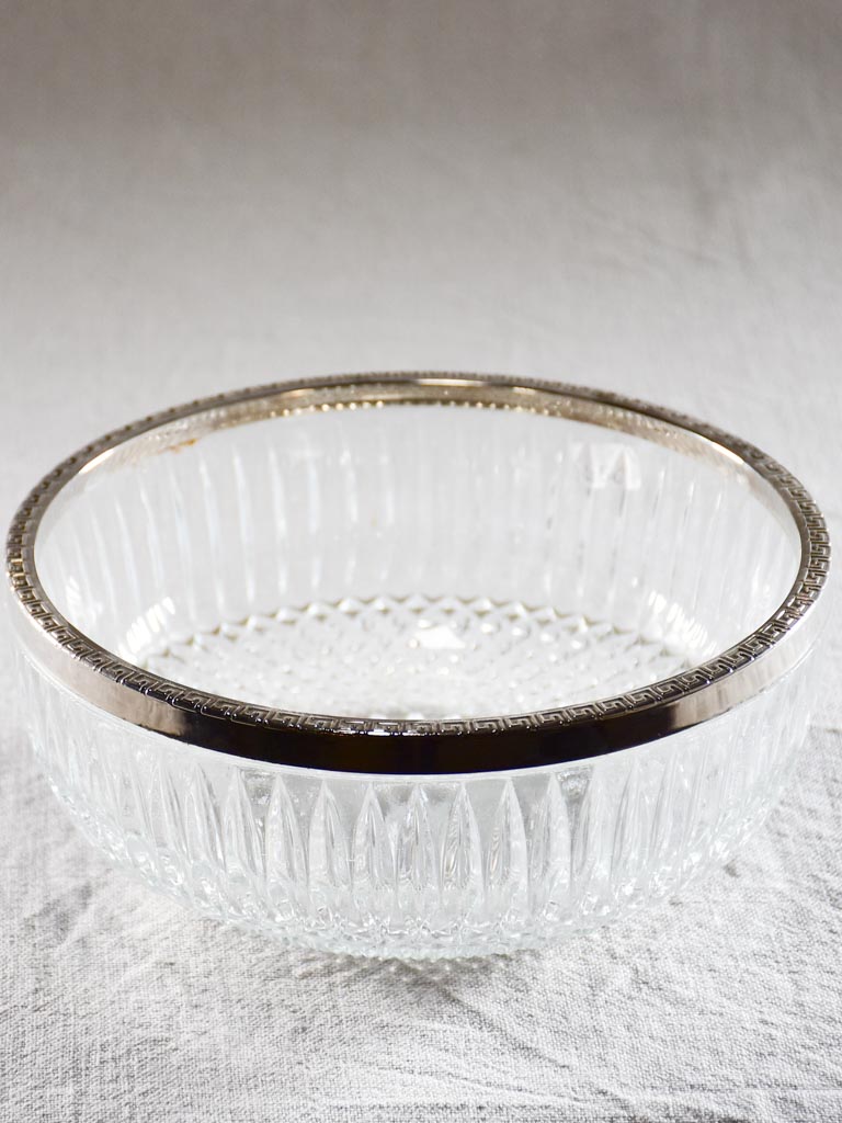 Vintage French punch bowl with cut glass and stainless steel rim 8¾"