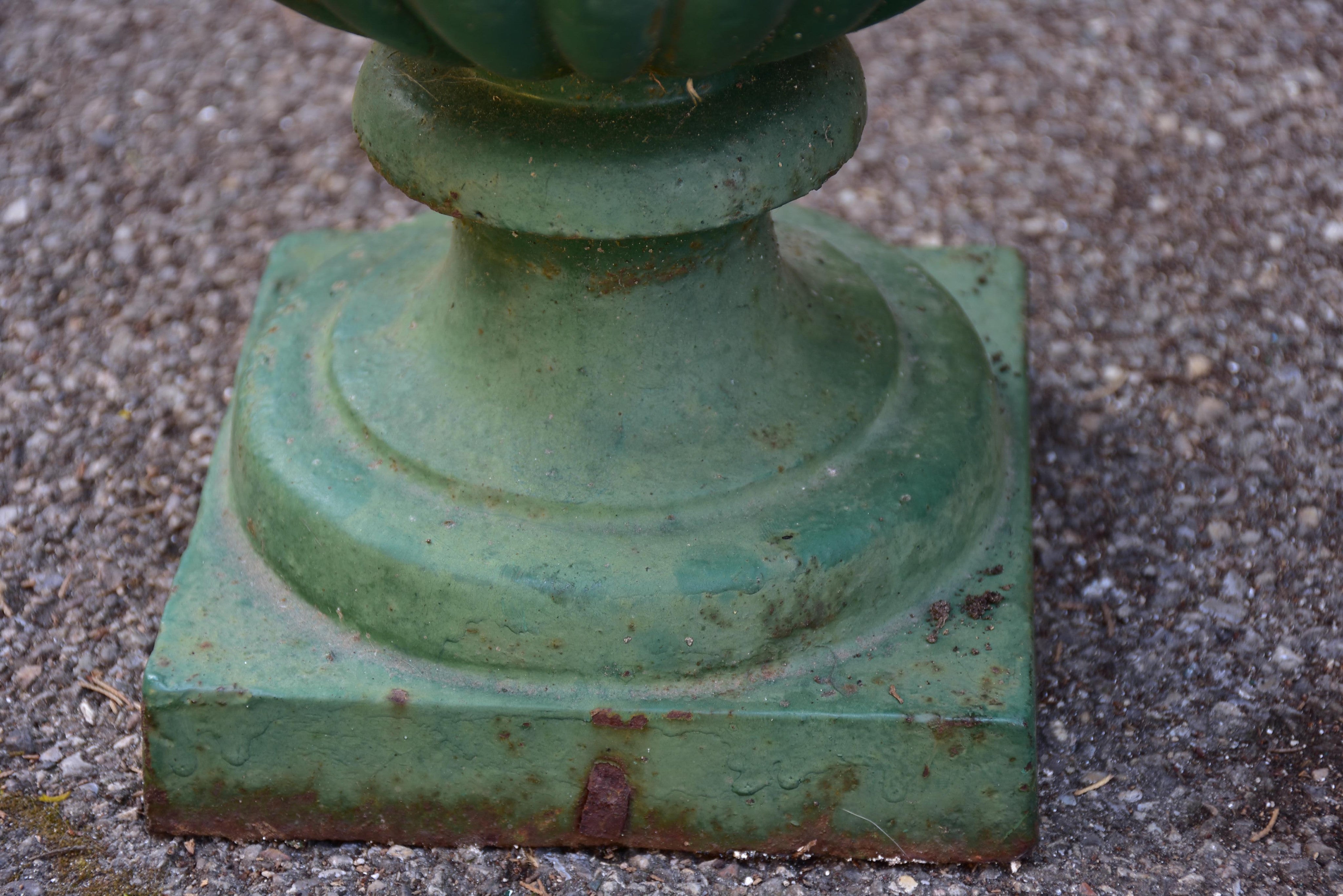 Pair of green cast-iron Medici garden urns