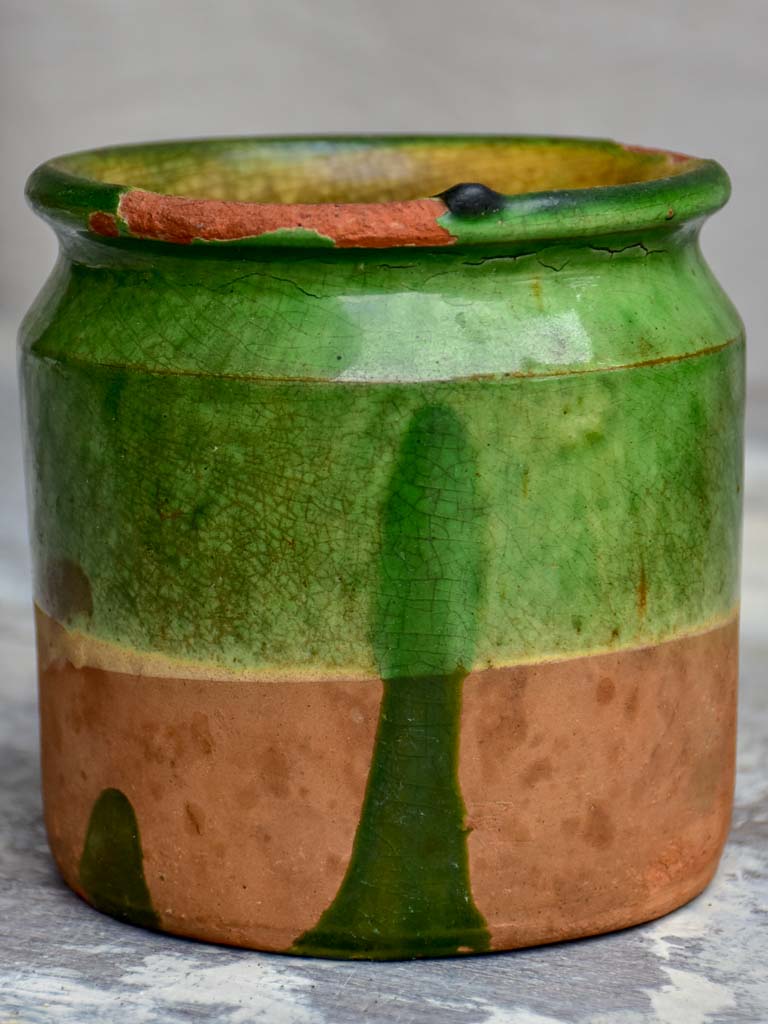 Antique French pot with green glaze