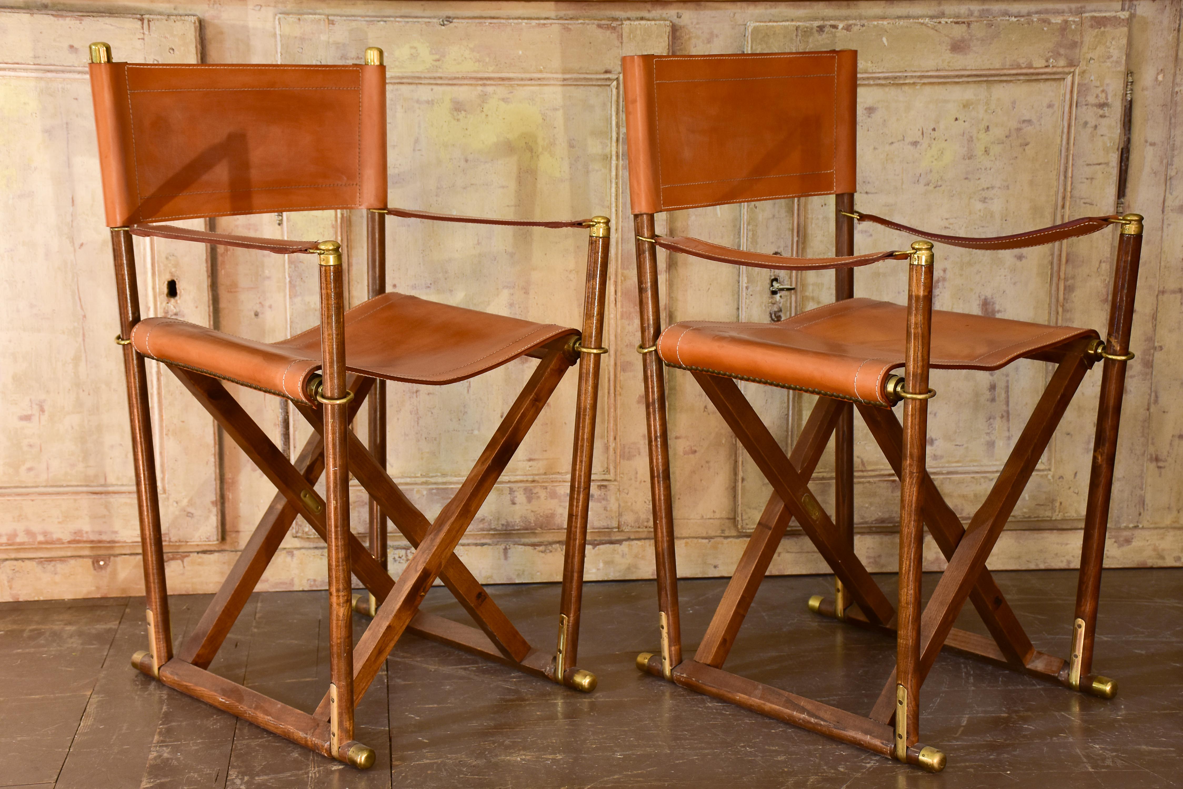 Pair of vintage folding leather Director chairs - Almazan