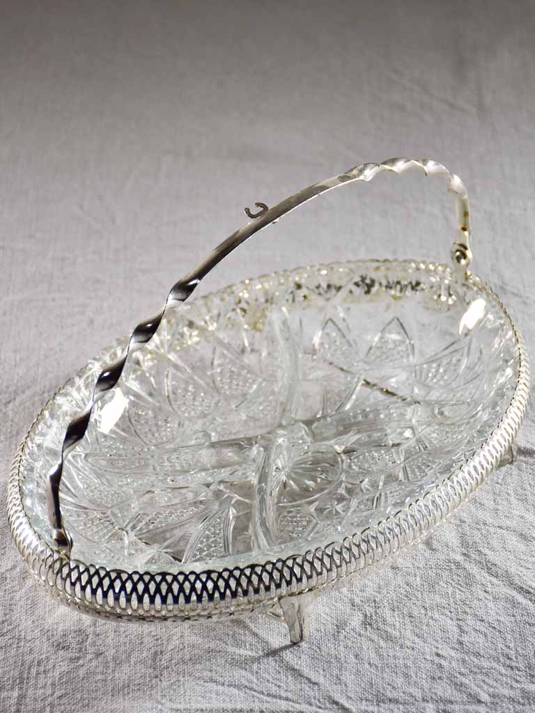 Vintage glass aperitif presentation platter with handle