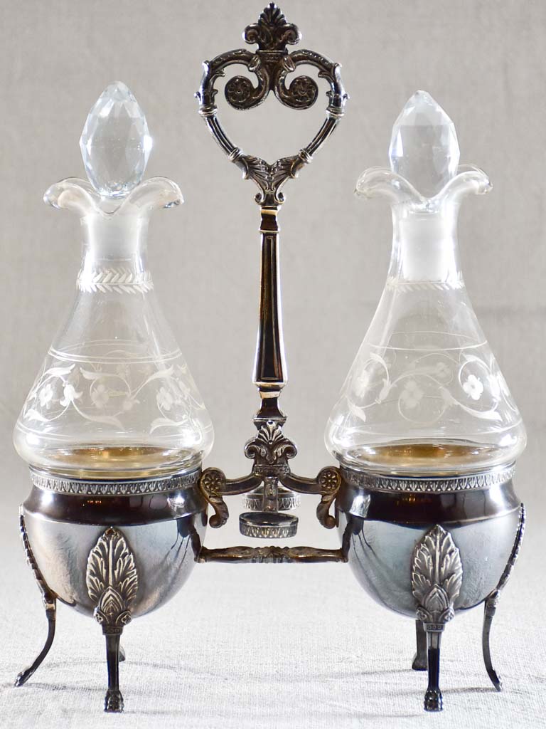 Mid century carafes in a silver plated stand