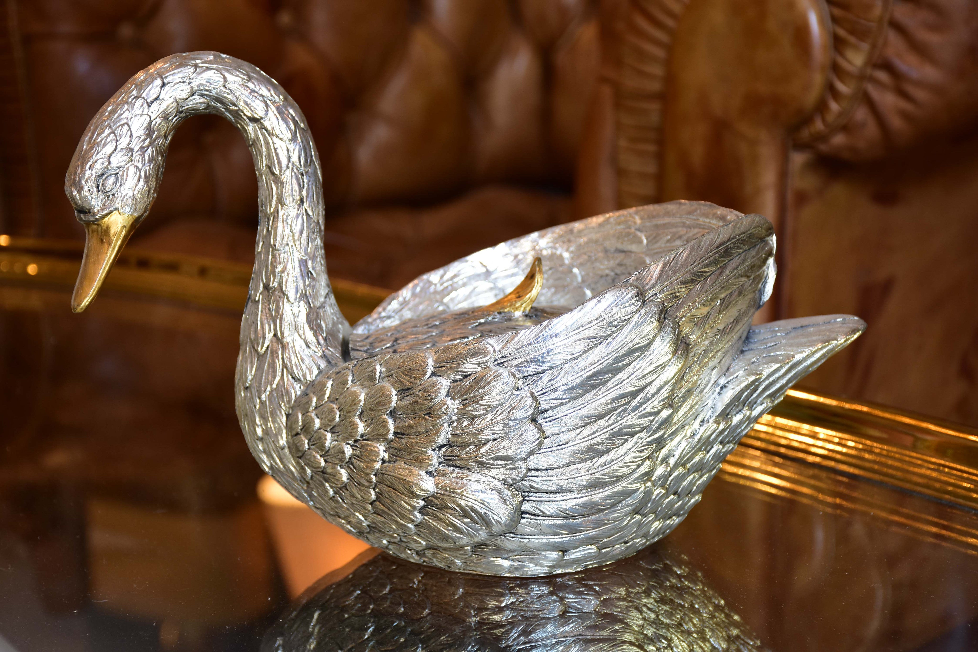 Silver and gold Mauro Manetti swan ice bucket