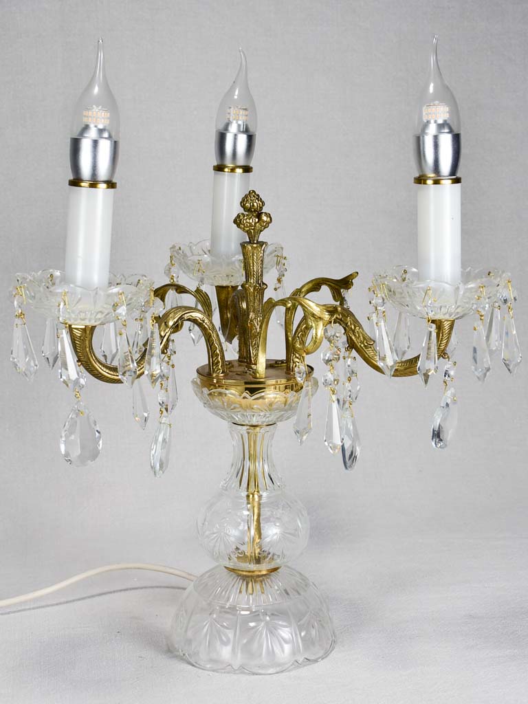 Vintage Brass Girandole Crystal Table Lamp