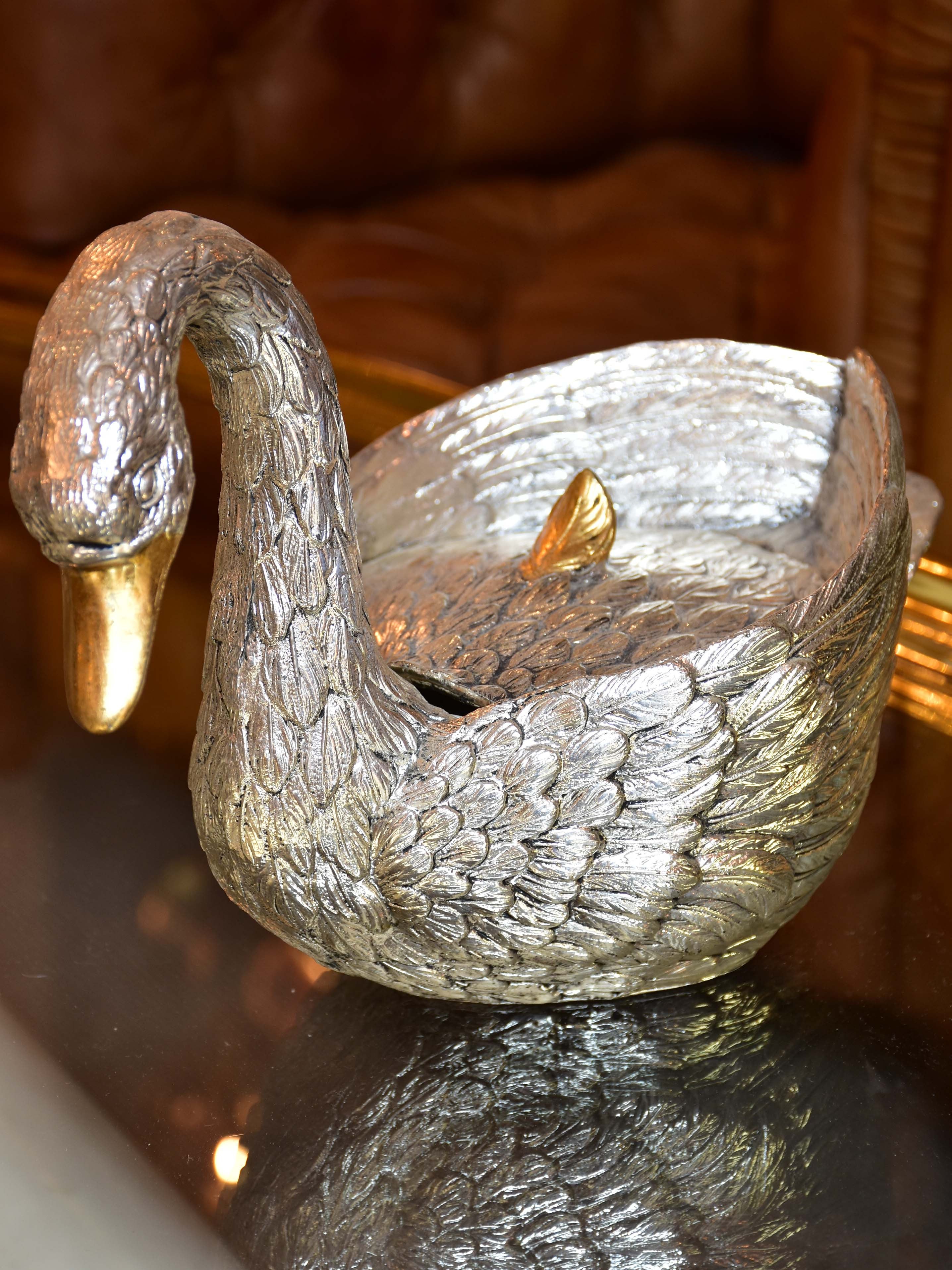 Silver and gold Mauro Manetti swan ice bucket