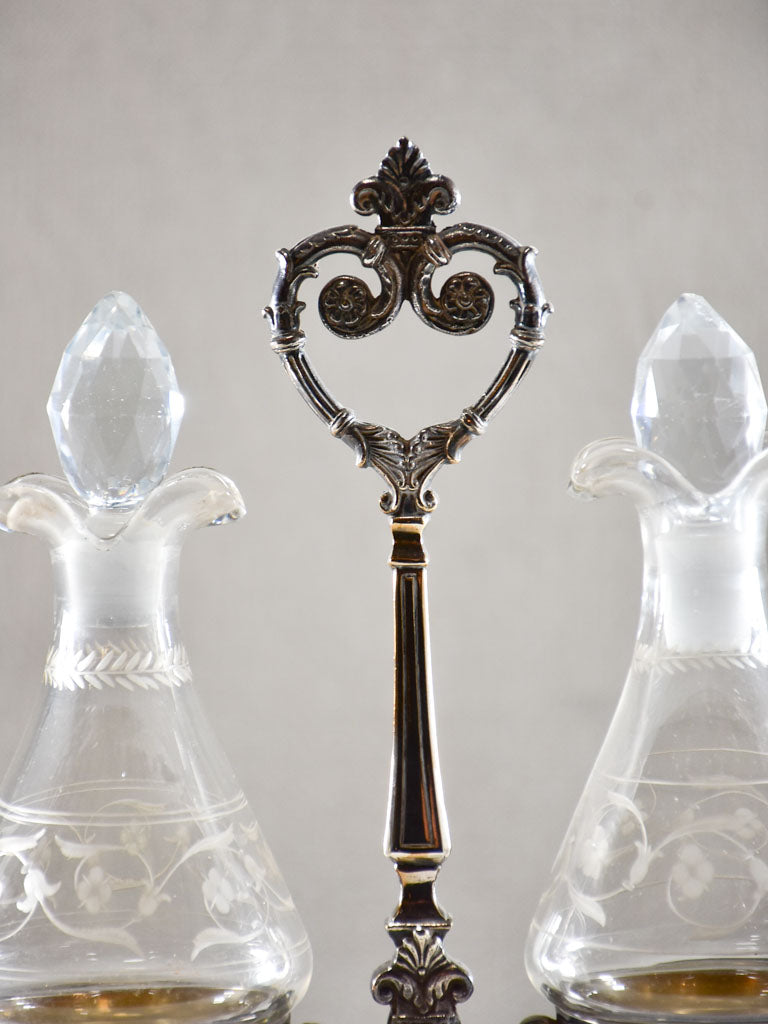 Mid century carafes in a silver plated stand