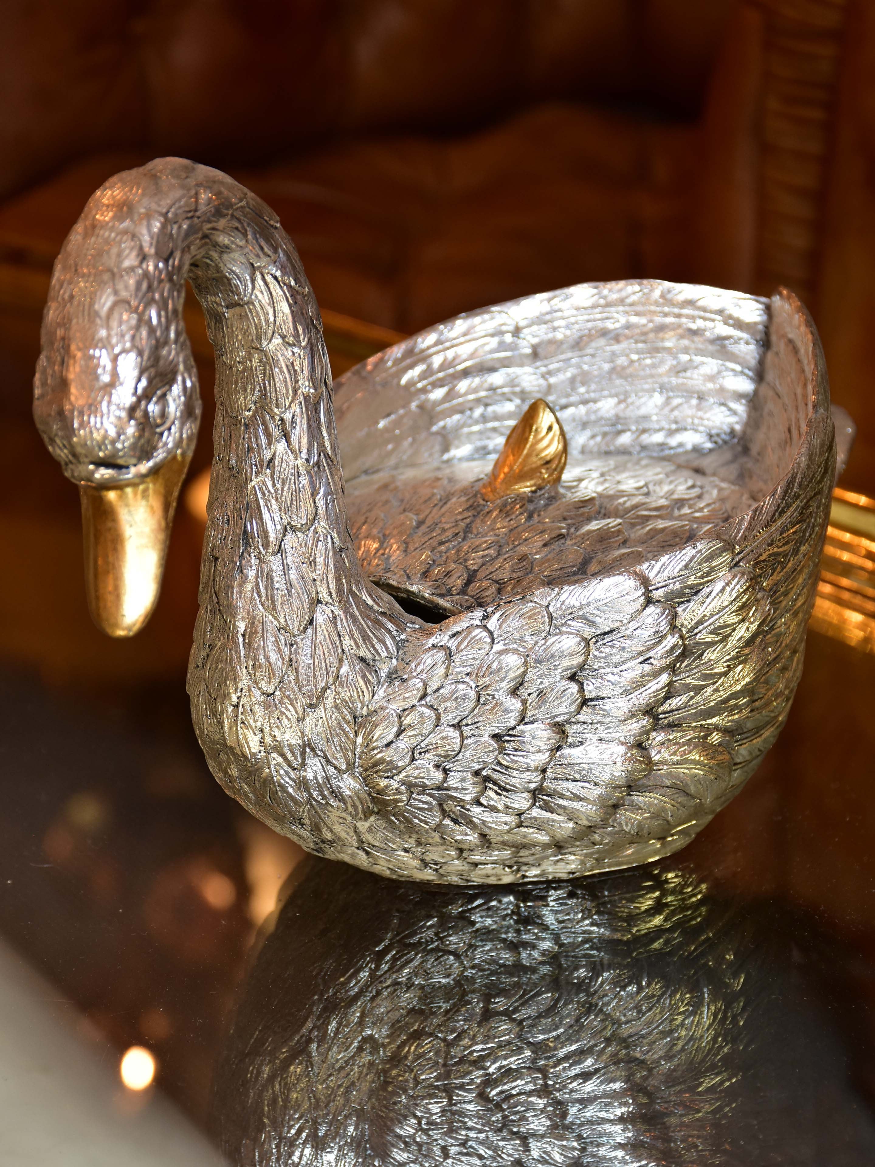 Silver and gold Mauro Manetti swan ice bucket