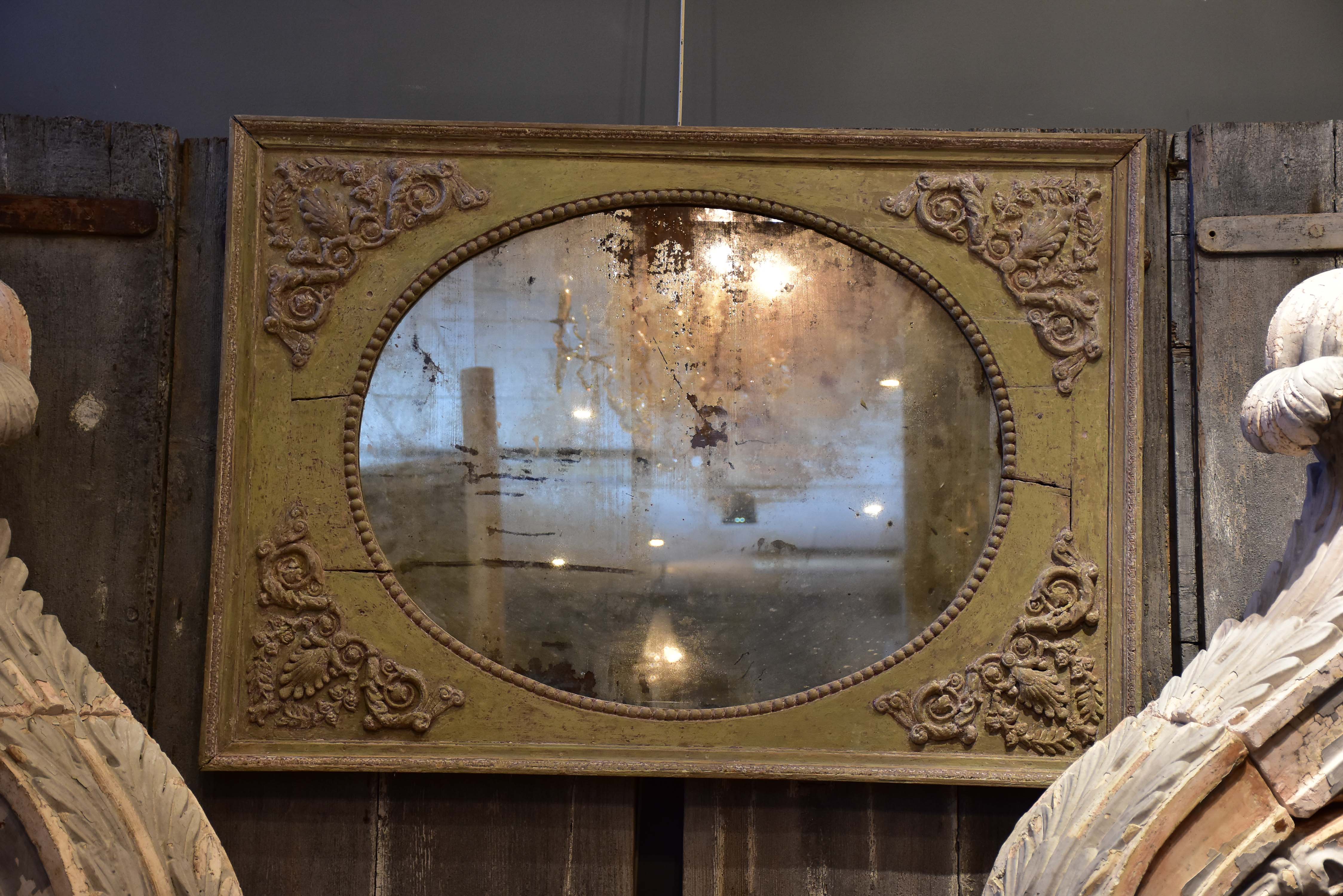 19th century French trumeau mirror with mint green frame