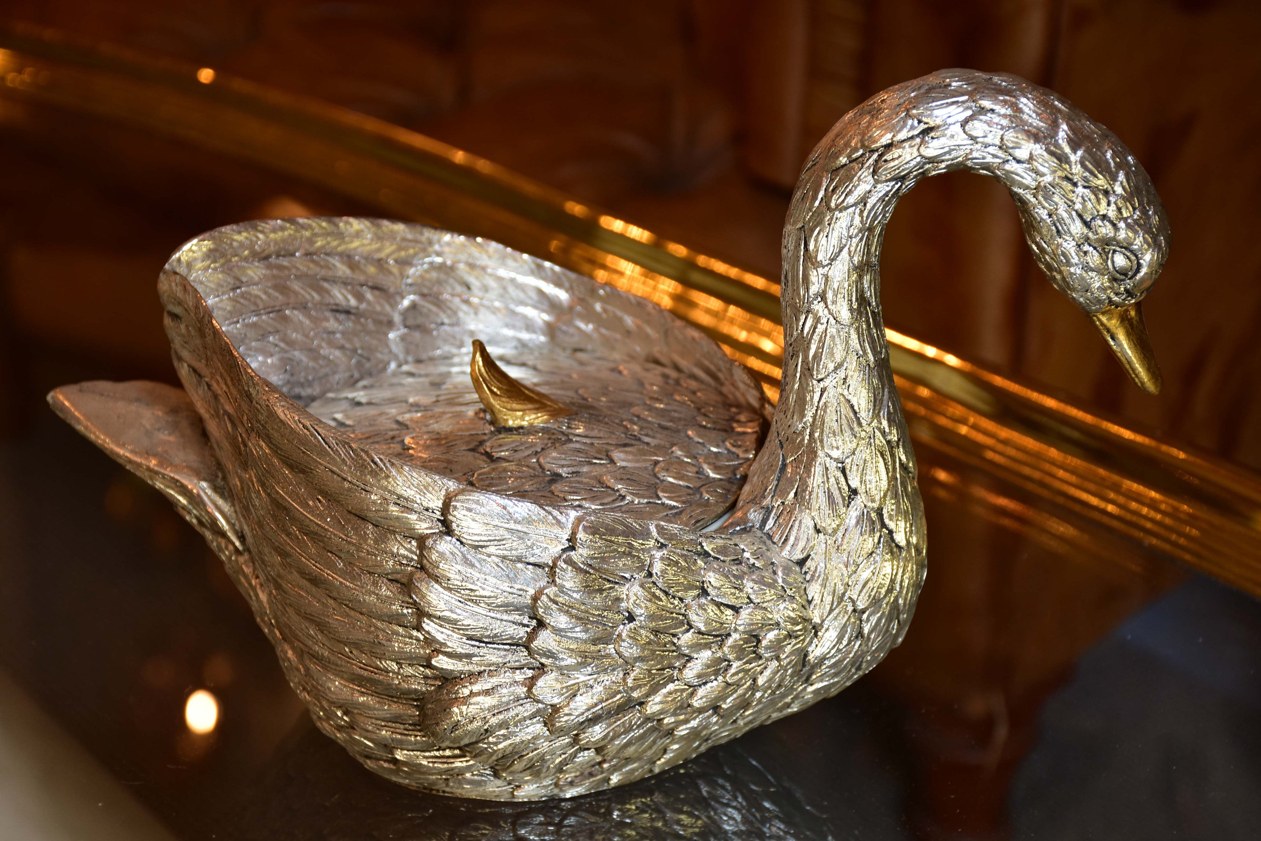 Silver and gold Mauro Manetti swan ice bucket