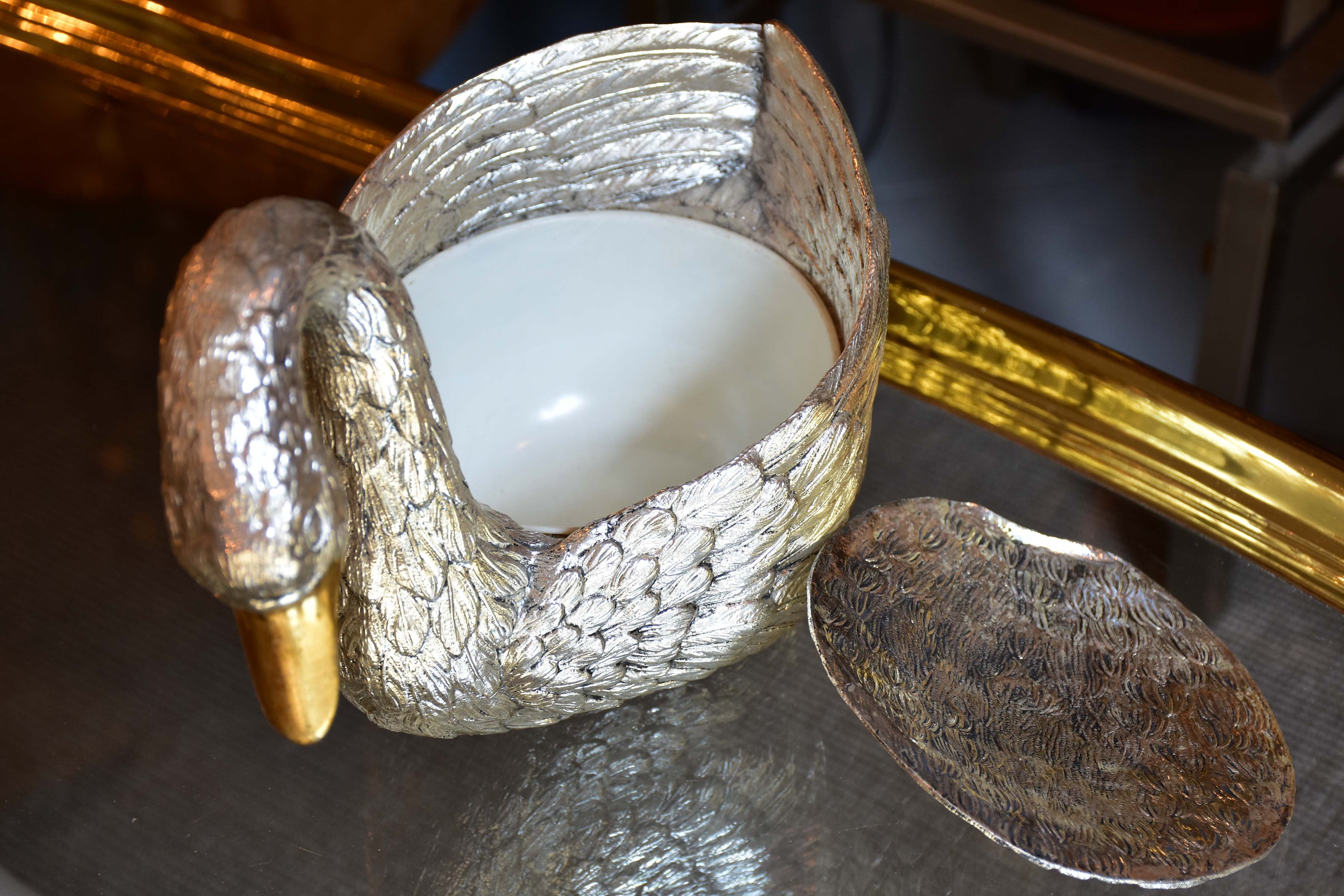 Silver and gold Mauro Manetti swan ice bucket